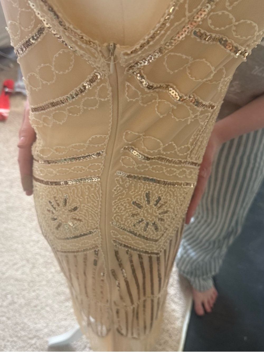 Beaded, Sleeveless Flapper Gatsby costume Dress - Champagne size small - Picture 3 of 4